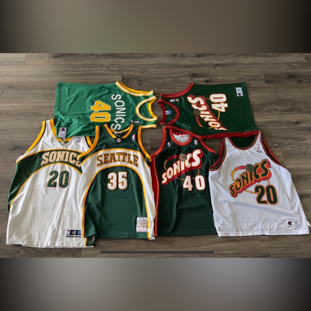 6 pack of Seattle Sonics jerseys $500